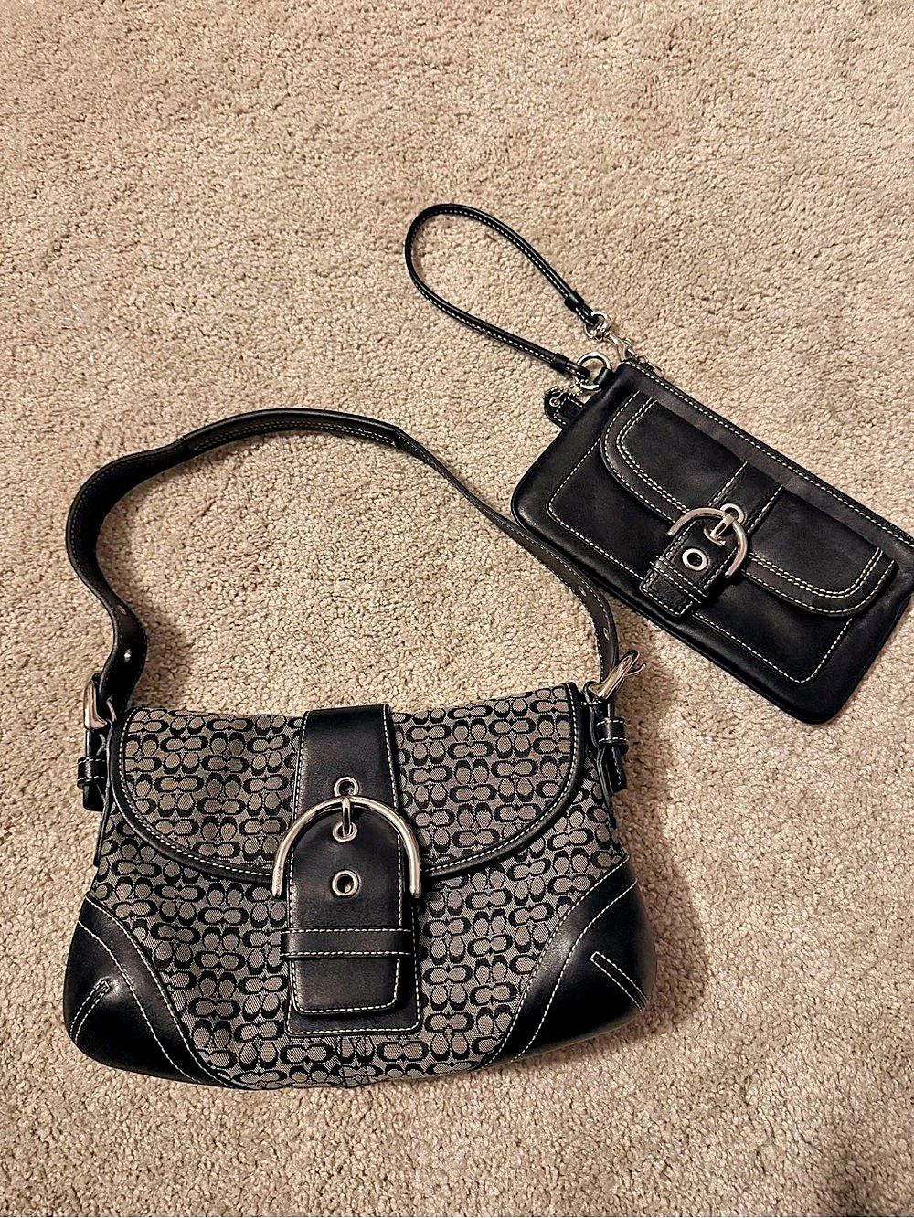 Coach Signature Buckle Shoulder Bag in Black & Gray